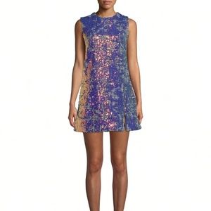 Nicole Miller Sequin Tweed Sleeveless Mini Shift Dress Sz 4